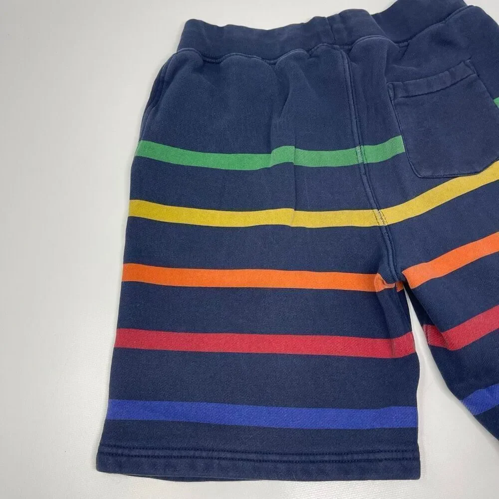 Polo Ralph Lauren Fleece Blue Rainbow Striped Shorts Boys Size Medium 10-12